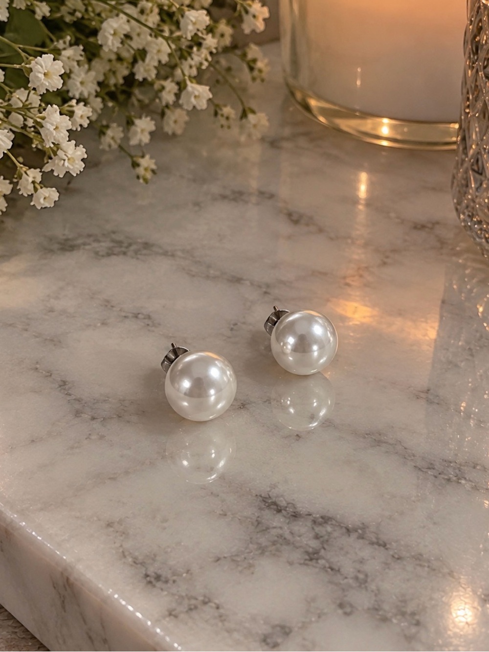Classic White Pearl Stud Earrings - Elegant Everyday Pair